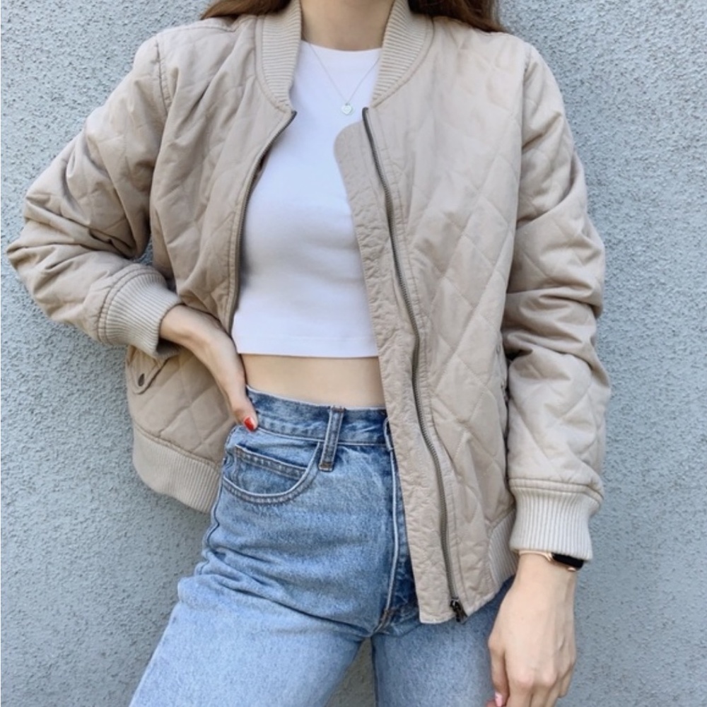 Sincerely Jules Tan quilted bomber jacket